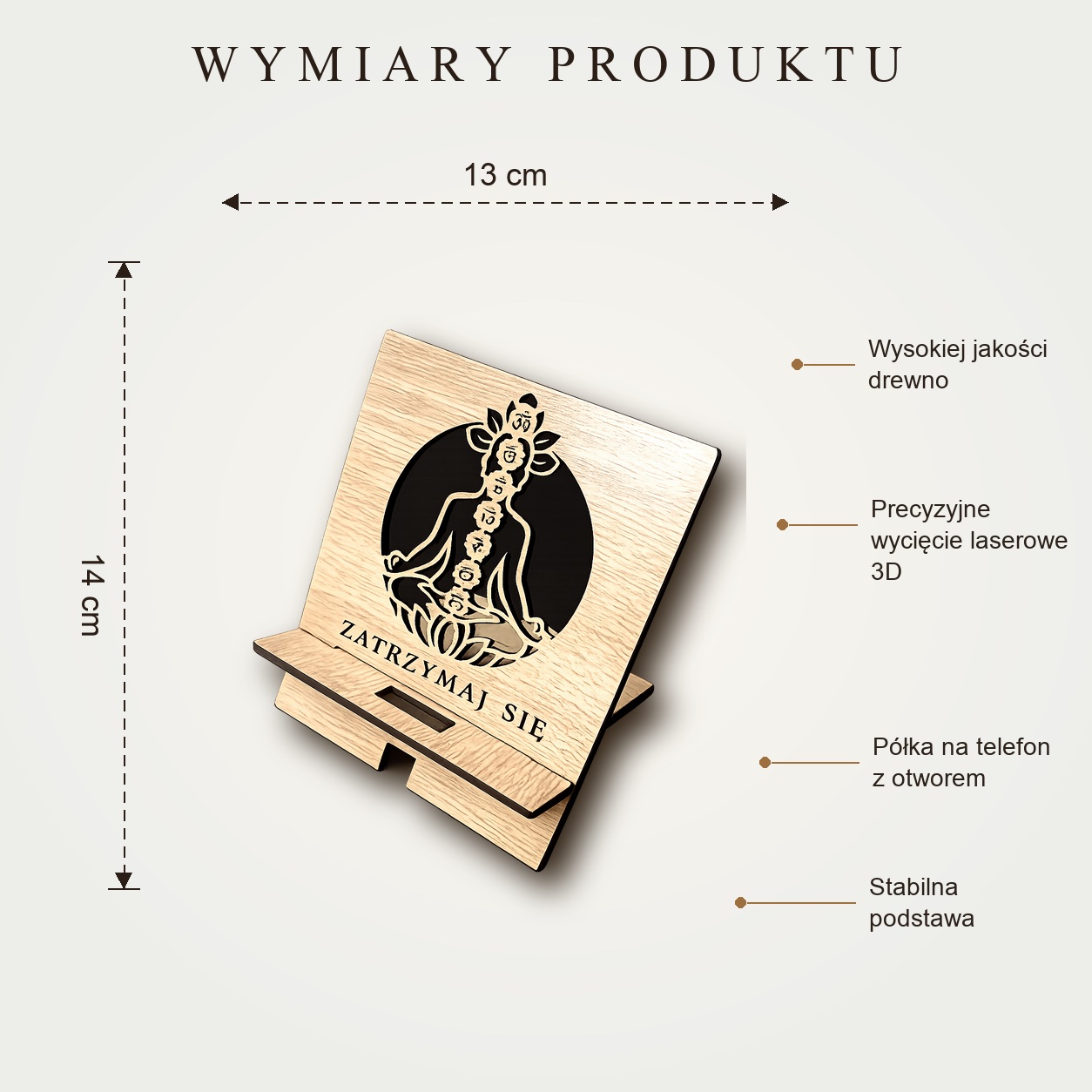 Drewniany Stojak na Telefon ZATRZYMAJ SIĘ — Czakry | 13×14 cm | Wycięcie Laserowe 3D - obrazek 6
