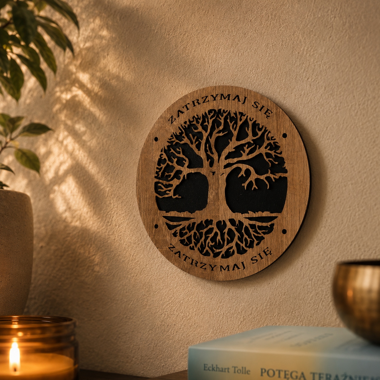 Obraz Ścienny ZATRZYMAJ SIĘ Drzewo życia, handmade grawerowany 15 cm - obrazek 2