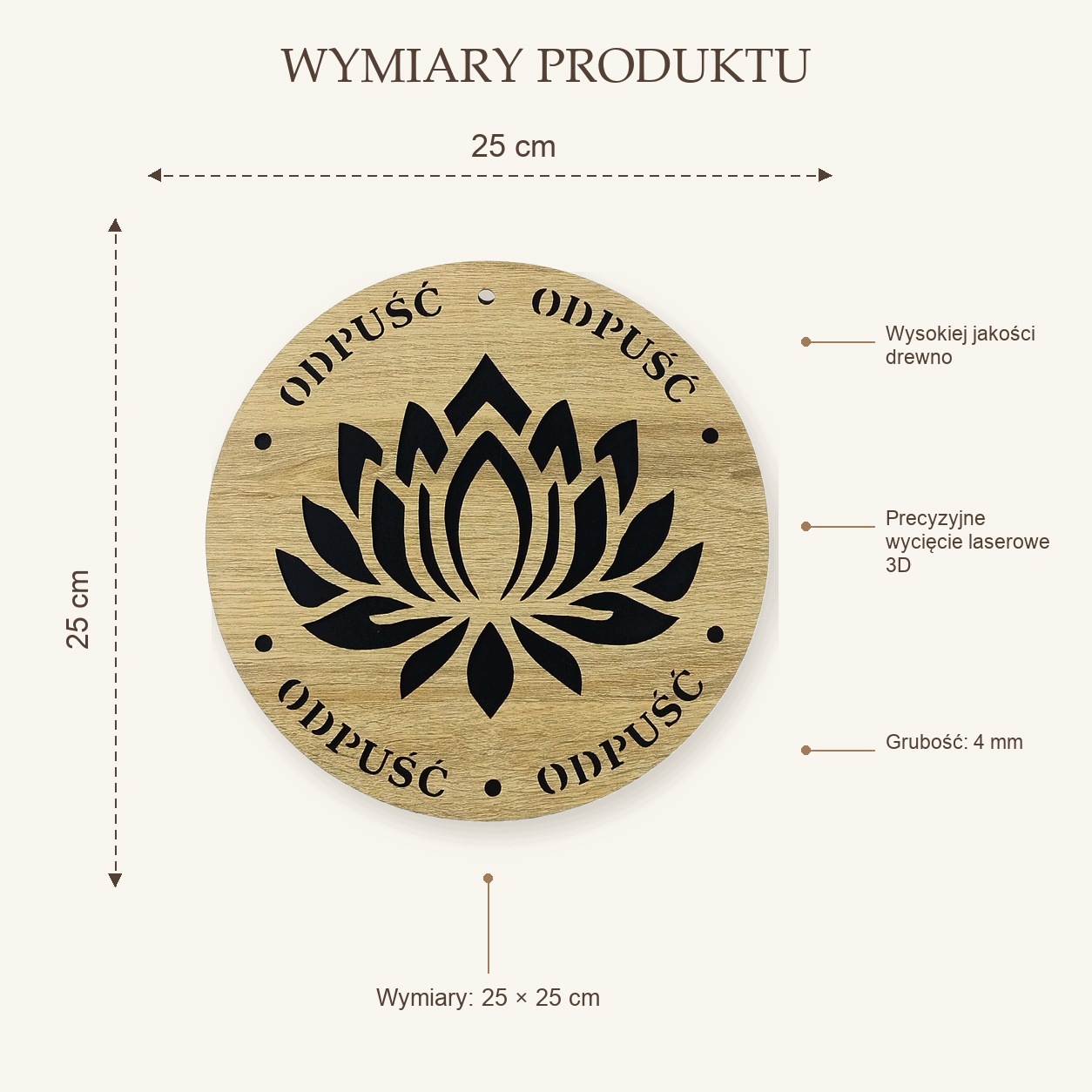 Obraz Ścienny Drewniany ODPUŚĆ Lotos, grawerowany 25 cm - obrazek 3