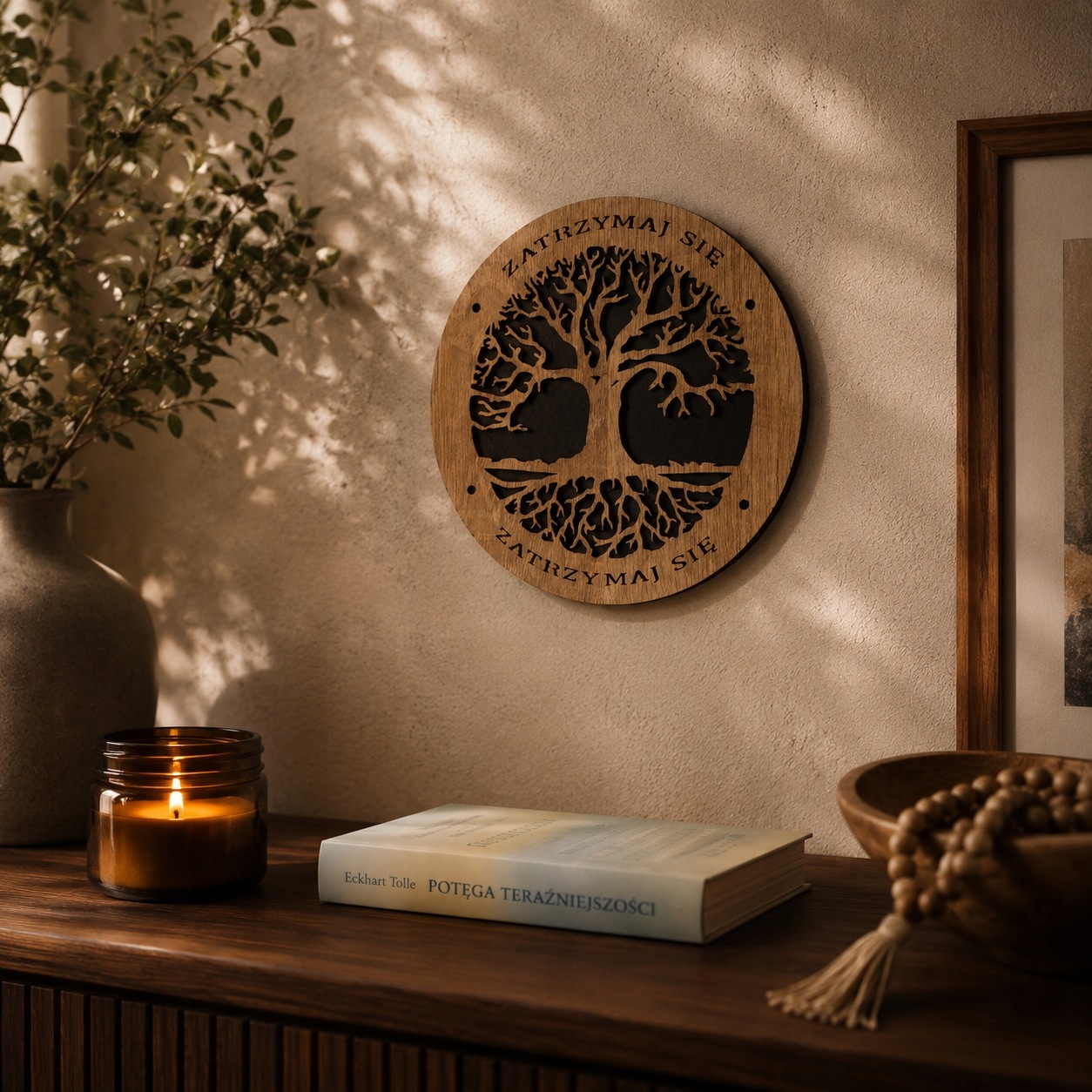 Obraz Ścienny ZATRZYMAJ SIĘ Drzewo życia, handmade grawerowany 25 cm - obrazek 3