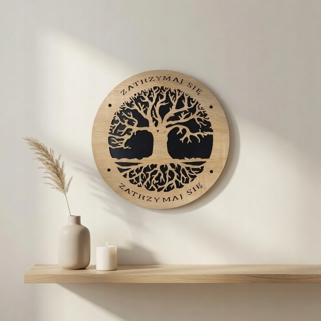 Obraz Ścienny ZATRZYMAJ SIĘ Drzewo życia, handmade grawerowany 15 cm - obrazek 7