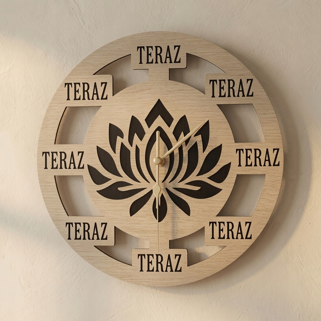 Zegar Drewniany TERAZ — Lotos | Ø 28 cm | Wycięcie Laserowe 3D