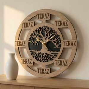 Zegar Drewniany TERAZ — Drzewo Życia | Ø 28 cm | Wycięcie Laserowe 3D