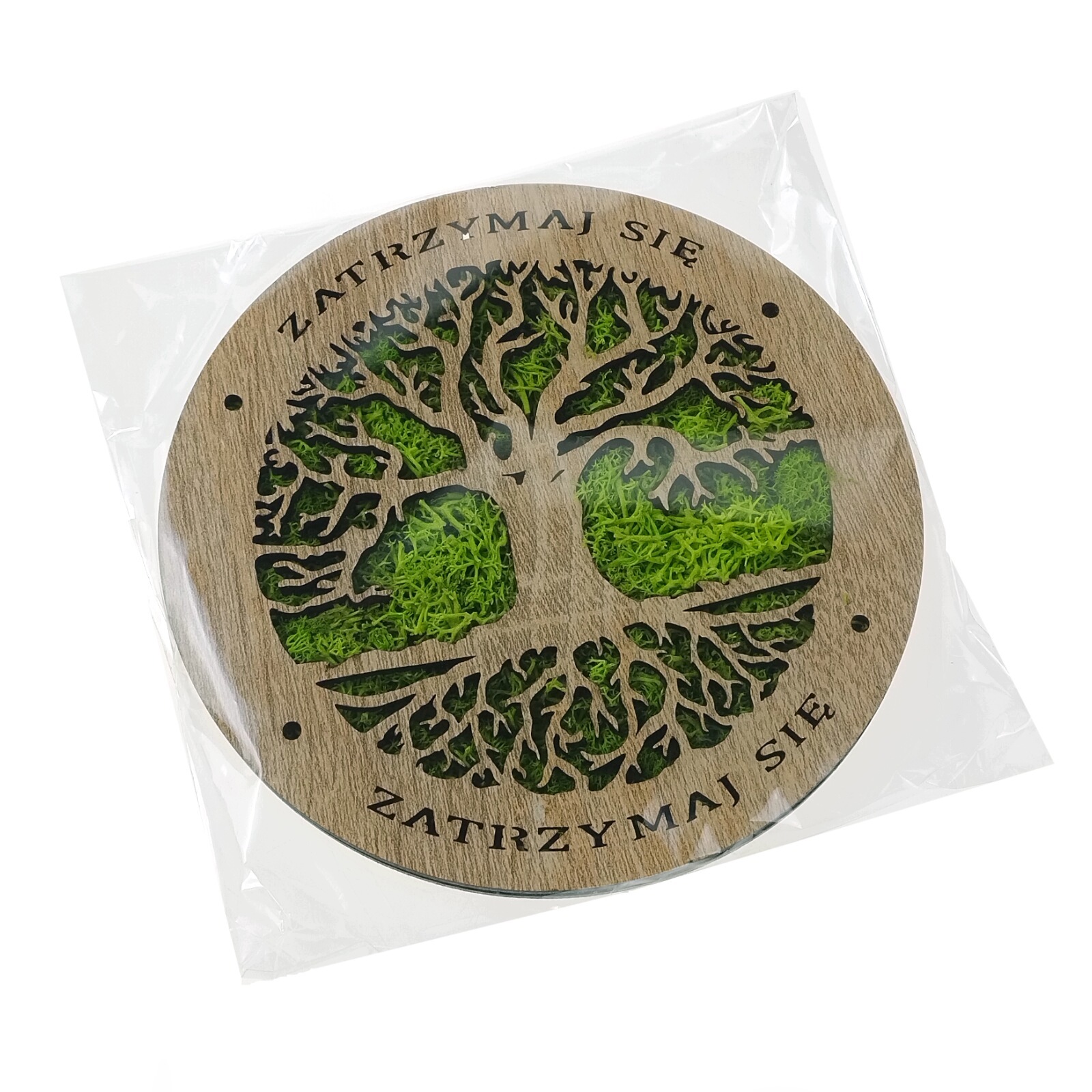 Obraz Ścienny Drewniany ZATRZYMAJ SIĘ Drzewo życia, grawerowany z chrobotkiem 15 cm - obrazek 4