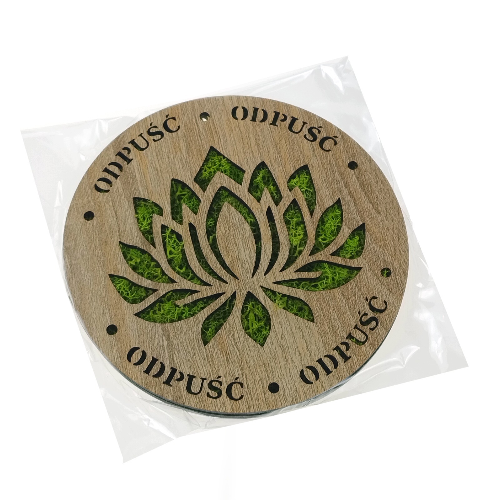 Obraz Ścienny Drewniany ODPUŚĆ Lotos, grawerowany z chrobotkiem 15 cm - obrazek 4