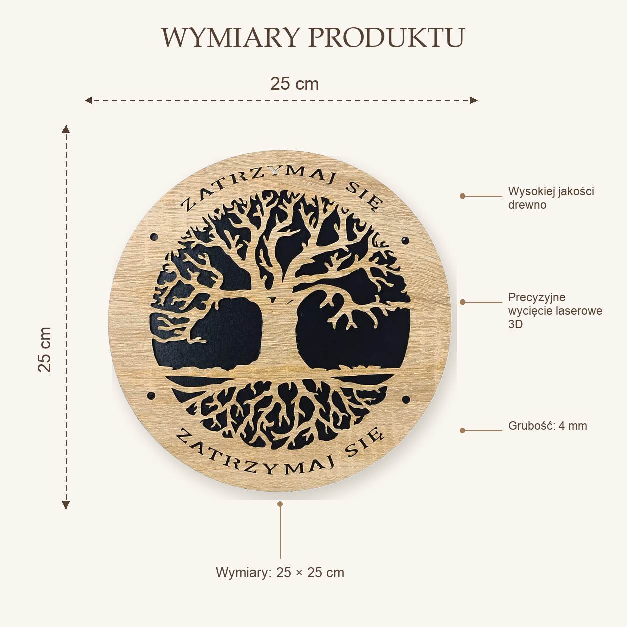 Obraz Ścienny ZATRZYMAJ SIĘ Drzewo życia, handmade grawerowany 25 cm - obrazek 4