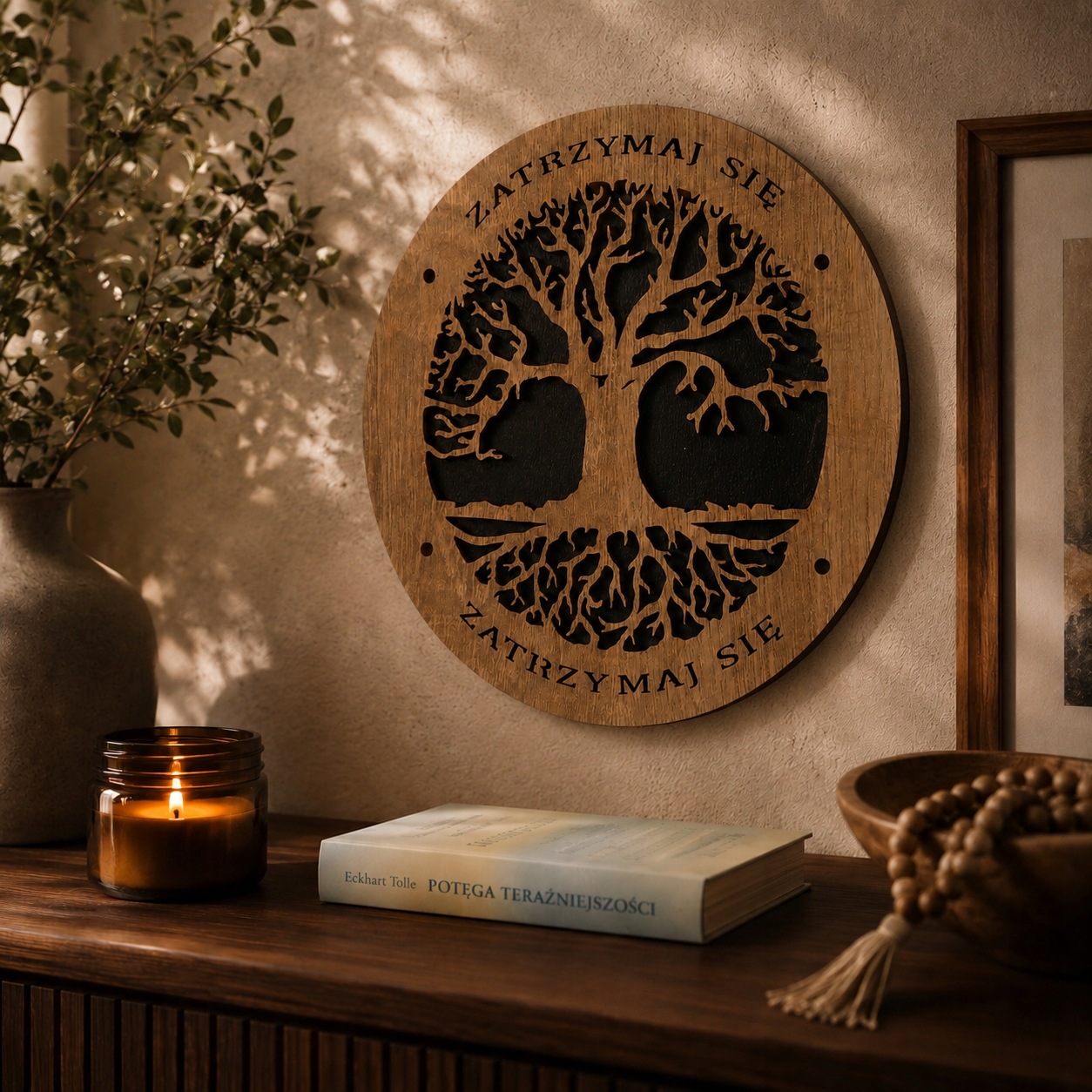 Obraz Ścienny ZATRZYMAJ SIĘ Drzewo życia, handmade grawerowany 25 cm - obrazek 2