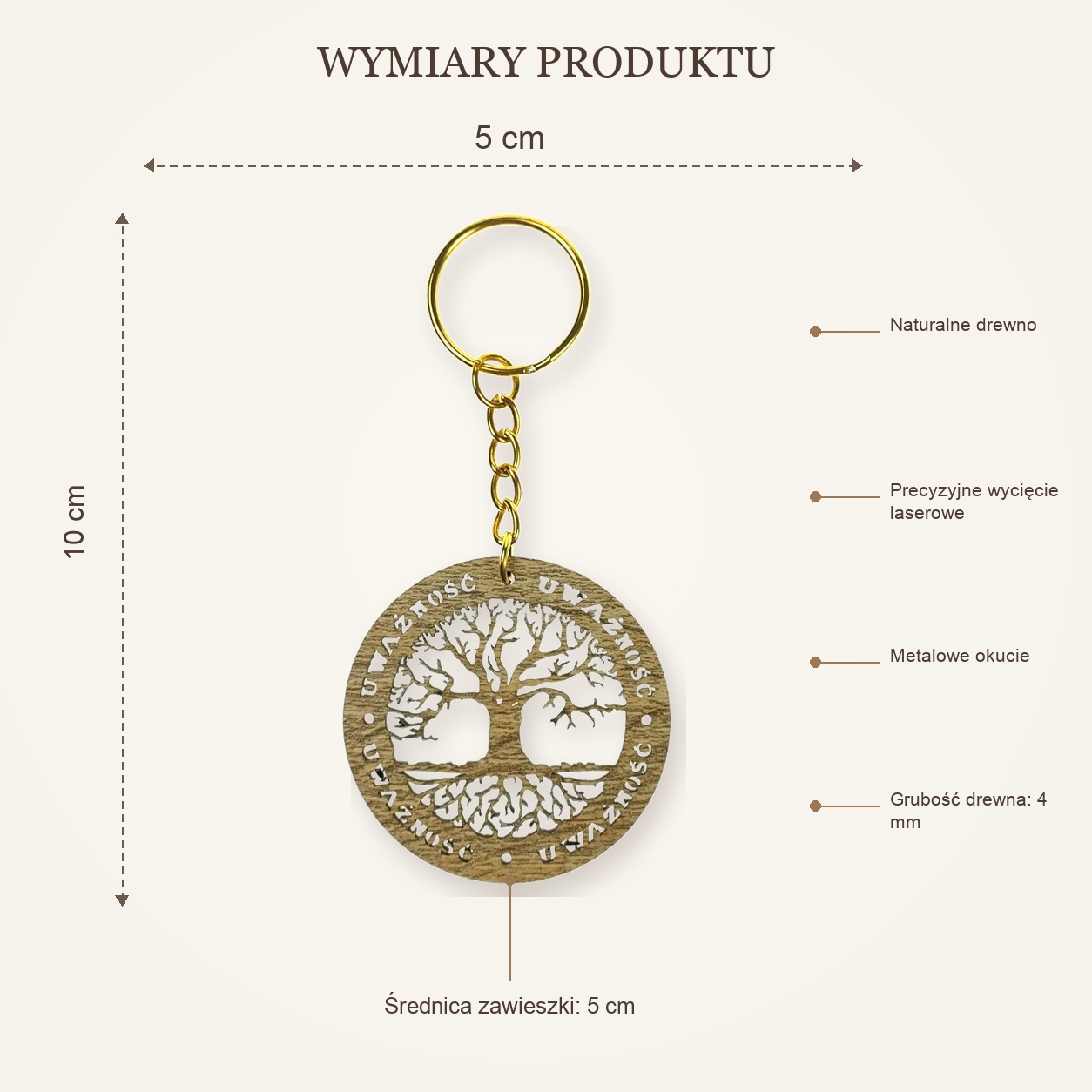 Breloczek drewniany DRZEWO ŻYCIA Uważność | handmade | Produkt Polski - obrazek 7
